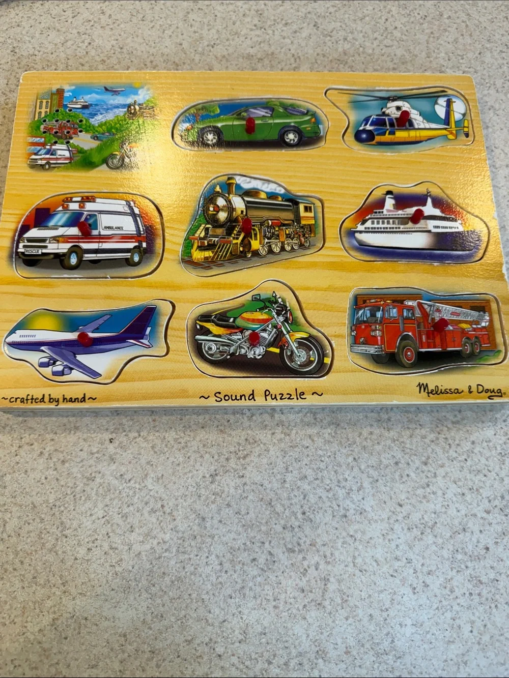 Melissa & Doug Wooden Transportation Puzzle - Green, Red, Blue, Yellow